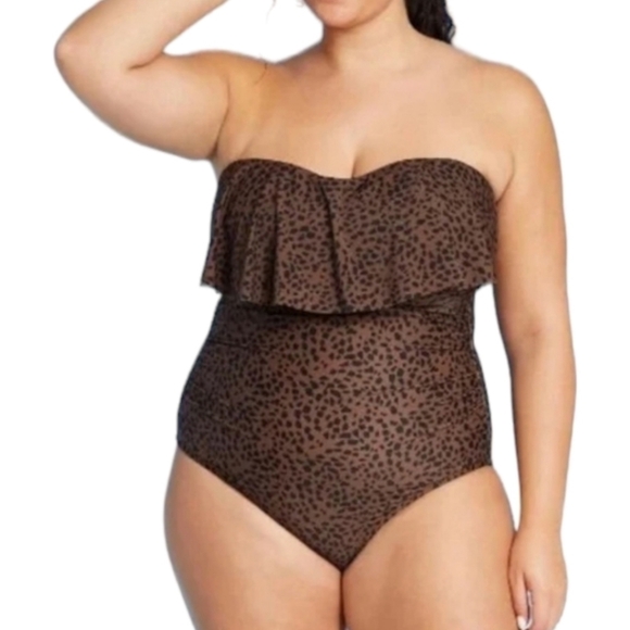 Brown Animal Print Bandeau Flounce High Coverage Swimsuit | Kona Sol | X Large - Picture 11 of 11